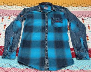 Men's Blue Plaid Denim Shirt