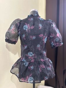 Sheer Floral Puff Sleeve Blouse