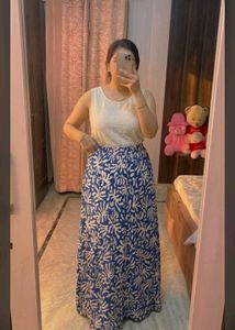 Blue & White Floral Maxi Skirt