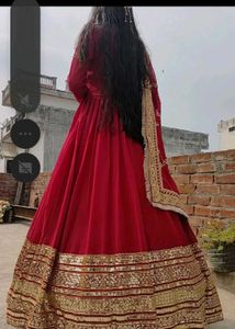 Embroidered Maroon Maxi Dress with Dupatta
