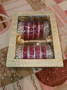 Elegant Red &amp; Silver Bangles Set