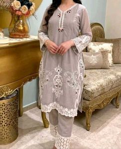 Elegant Grey Embroidered Co ord set