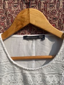 Ivory League Lace Trim Peplum Top