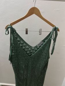 Stappy Openwork Sea Green Sheer Crochet Maxi Dress