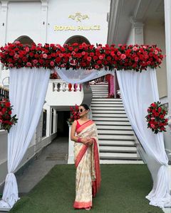 Elegant Cream &amp; Red Banarasi Saree