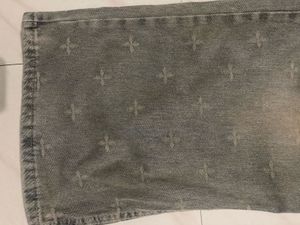 Vintage Cross Patterned Denim Jeans