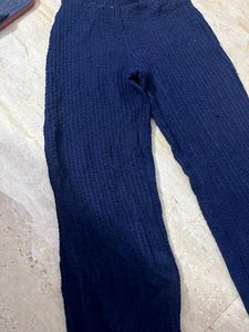 Navy Blue Knit Flare Pants
