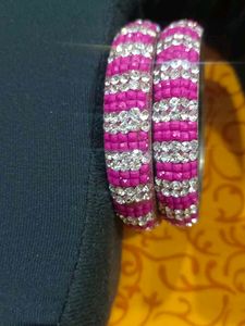 Sparkling Pink & Silver Bangles