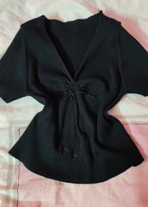 2 Ribbed Knit Tops - Black &amp; Beige