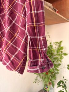 Maroon Plaid Button-Up Shirt