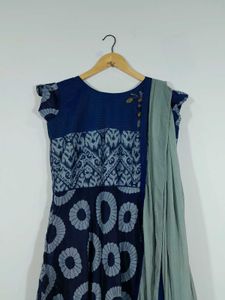 Navy Blue Printed Long A Line Kurta Women's