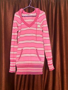 Pink Striped Hoodie Sweater