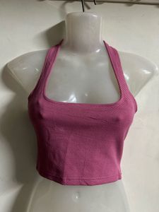 Stylish Pink Halter Neck Crop Top