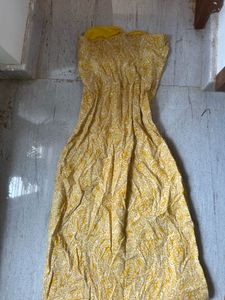 Yellow Floral Strapless Maxi Dress