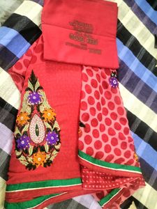 Elegant Red Embroidered Silk Saree