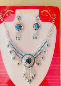 New Stunning Blue Rhinestone Necklace & Earring Se