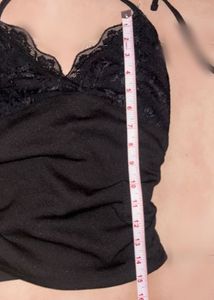 Black Lace Halter Neck Ruched Top