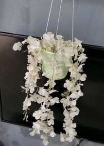 Set 3 Hanging White &amp; Pink Flowers &amp; Pot