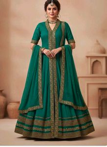 Elegant Green & Gold Ethnic Gown