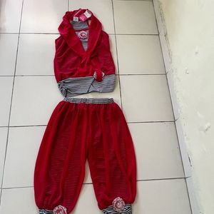 Stylish Red top n bottom set with Striped Accents