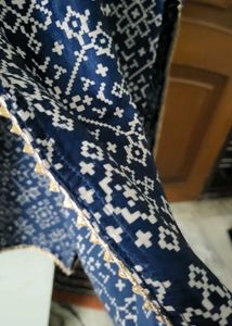 Navy Geometric Print Kurti Gaji Silk