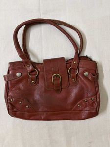 Brown Leather Shoulder Bag with Buckle Detail