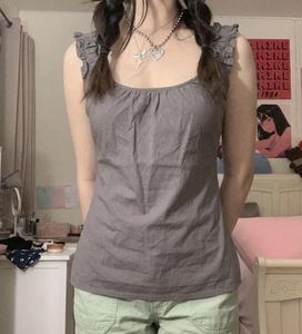 Grey Ruffle Strap Tank Top (Imported)