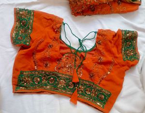 Orange Embellished Saree with Blouse