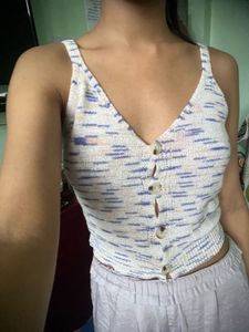 Striped Knit Button-Up Tank Top