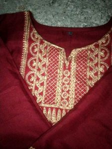 red long kurti with dupatta and trouser