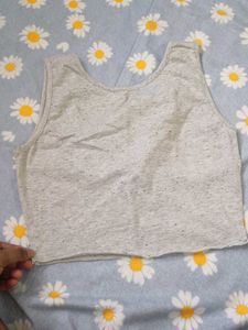 Grey Crop Top with Bow Detail