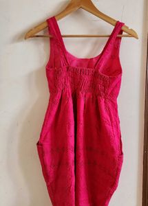 Chic Pink Embroidered A-Line Dress