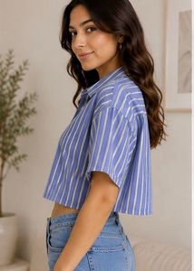 Blue Striped Cropped Shirt