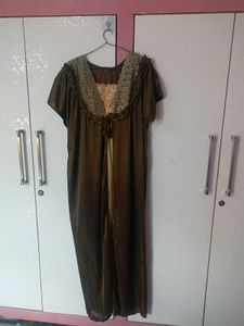 Cozy Brown &amp; Cream Nightgown with Lace Trim