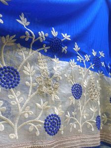 Royal Blue Embroidered Saree