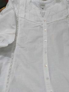 White Lace Detail Button-Up Tunic