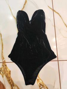 Black Velvet Sleeveless Tube Backless Bodysuit
