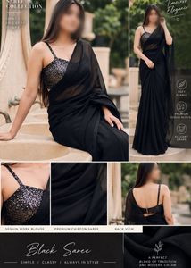 Elegant Black Sequined Readywear Saree