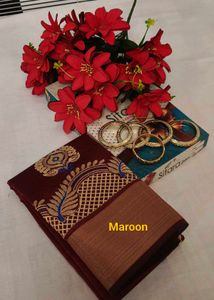 Elegant Maroon Embroidered Zaree Patta Saree