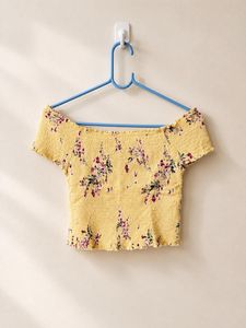 Yellow Floral Smocked Off-Shoulder Top