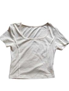 Cream Square Neck Short Sleeve Top
