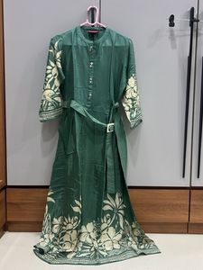 Green Print Dress with Belt