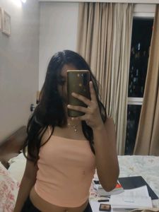 Peach Ribbed Strapless Crop Top