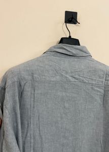 Men's Blue Linen Button-Down Shirt