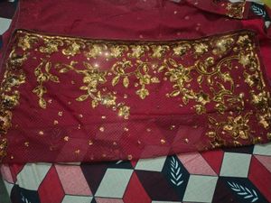 Embroidered Red Saree with Sequins