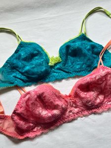 Lace Bralette Set - Pink &amp; Teal