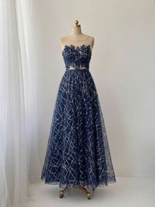 Elegant Navy Sequined Gown