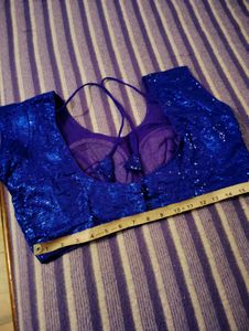 Stunning Royal Blue Sequined Saree Blouse