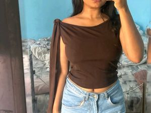 Brown Off-Shoulder Drape Top