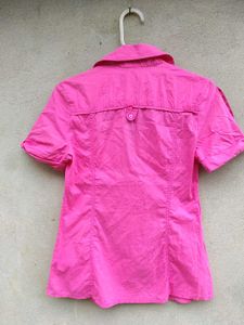 Bright Pink Short Sleeve Button-Up Shirt